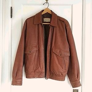 Classic brown leather bomber jacket